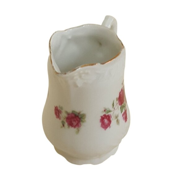 Vintage Floral Porcelain Creamer Pitcher With Rose Design & Ornate Handle - Picture 4 of 9